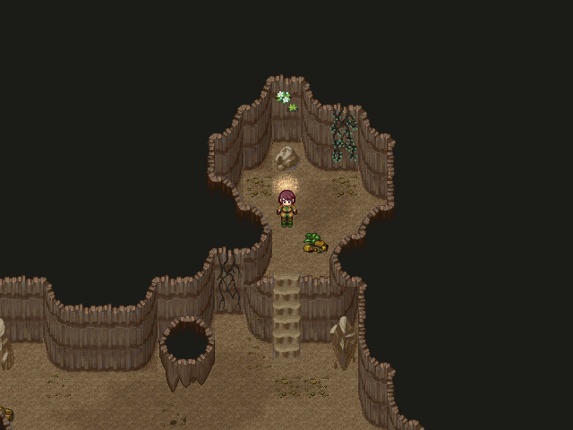 A screenshot of cave with light shining in from above.