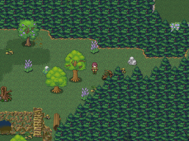 A screenshot of a wooded plateau with lavender growing on it.